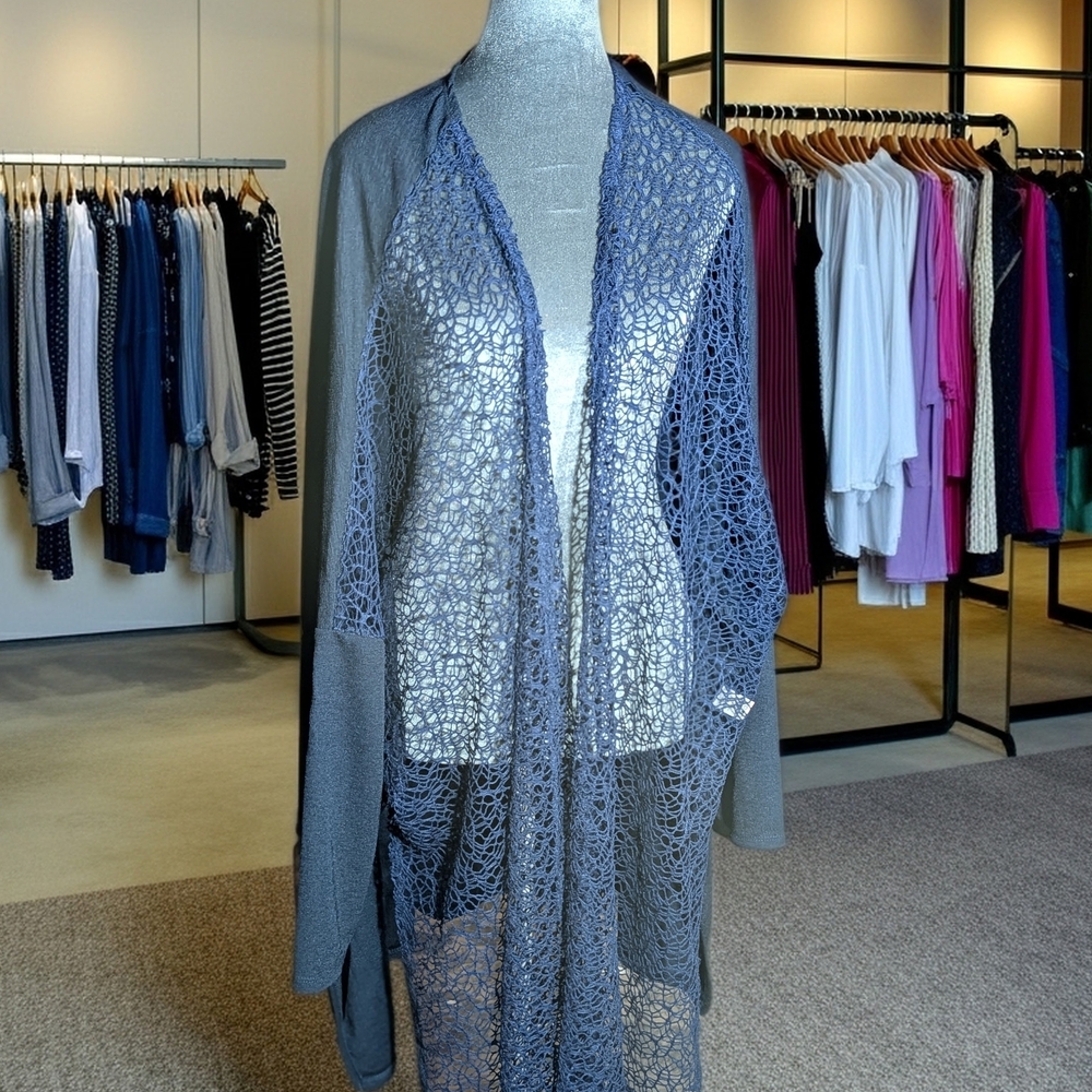 Luxe Addition Plus 3X Gray Open-Knit Cardigan Sweater Long Sleeve